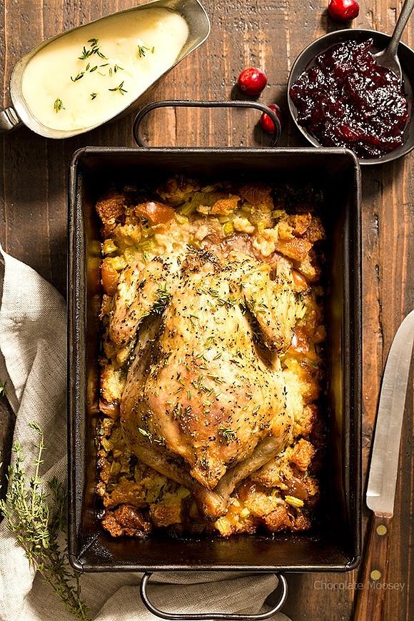Cornish hen with homemade classic stuffing for thanksgiving for two