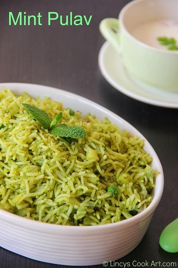 Mint pulao recipe with potatoes and peas