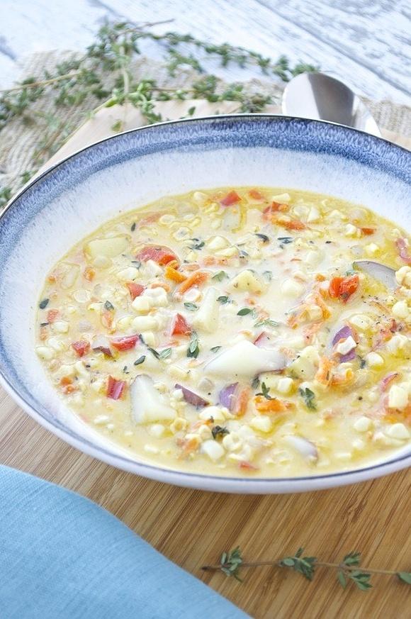 Summer corn chowder dairy free gluten free vegan