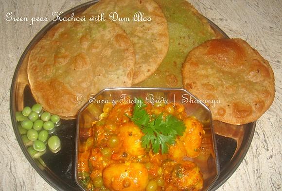 Karaishutir kachuri with alur dum green peas kachori with dum aloo
