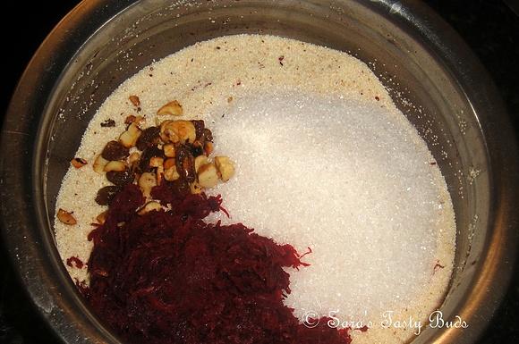 Beetroot rava ladoo - semolina balls with purple color