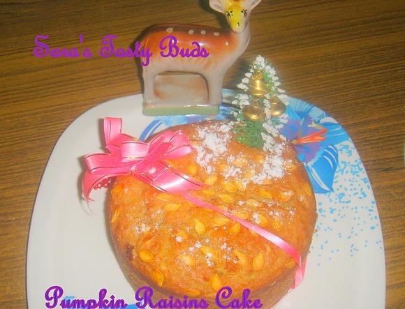 Pumpkin raisin cake without eggs or butter