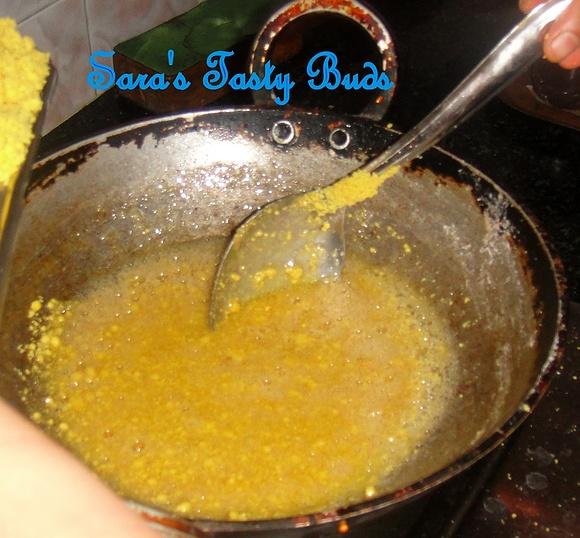 Mysorepak cake with ghee or vegetable oil