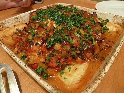 Baked halibut Spanish style