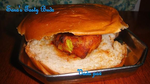 Vada pav indian street food with potato filling and garlic chutney