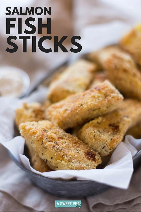 Salmon fish sticks with lemon dill greek yogurt dip