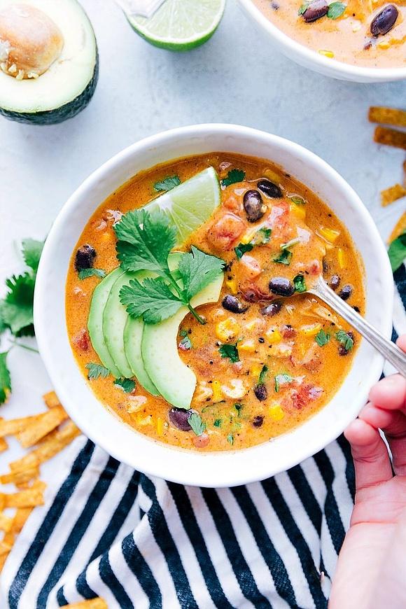 Cheesy chicken tortilla soup in 20 minutes