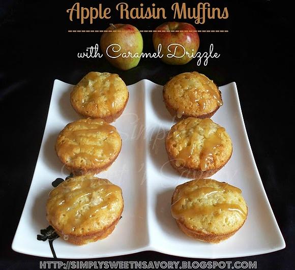 Apple Raisin Muffins with Caramel Drizzle