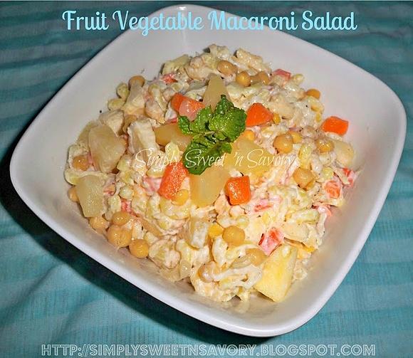 Fruit and vegetable macaroni salad with creamy mayo dressing