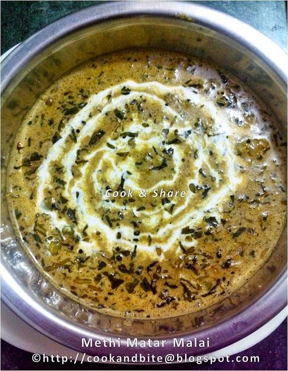 Methi matar malai - punjabi creamy fenugreek and peas dish