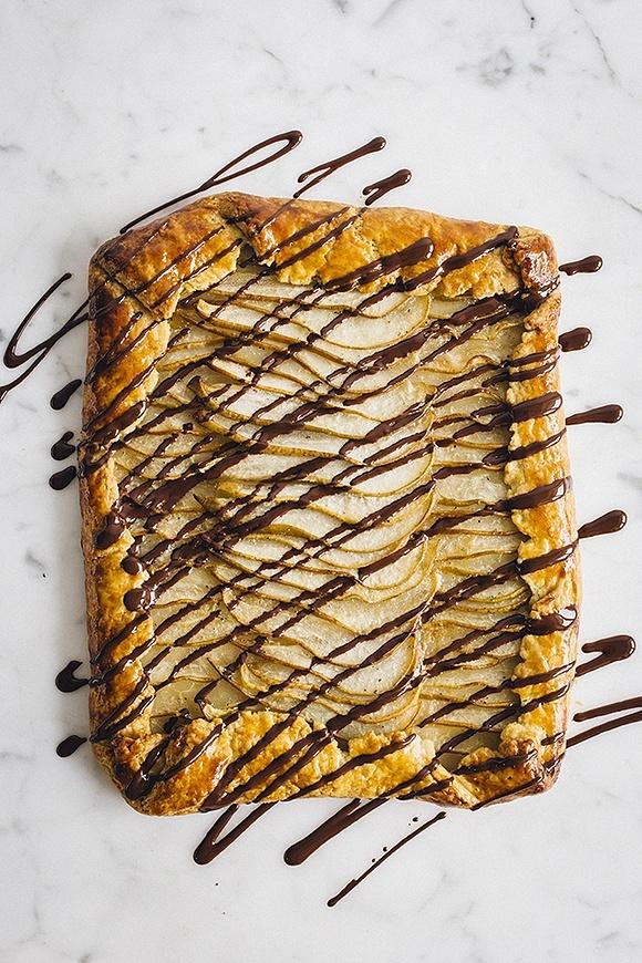 Pear, cardamom and chocolate rustic tart